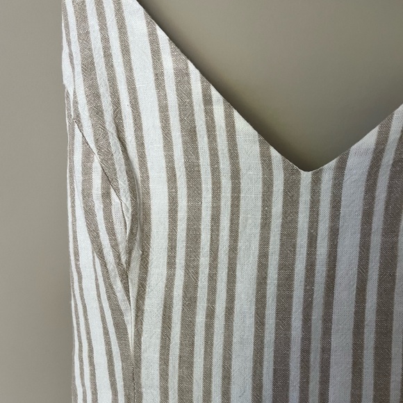 Tan and white striped romper with lace up back - Picture 3 of 3